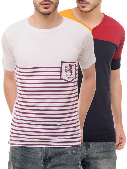 multi colored cotton blend combos t-shirt (set of 2) - 16137191 - Very Small Image - 1