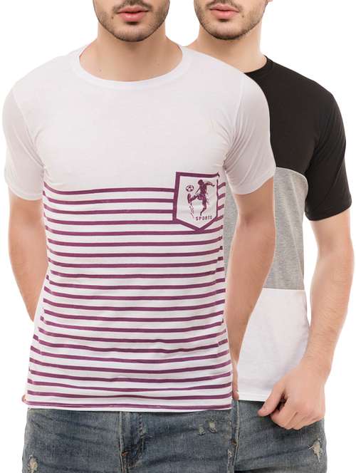 multi colored cotton blend combos t-shirt (set of 2) - 16137199 - Very Small Image - 1