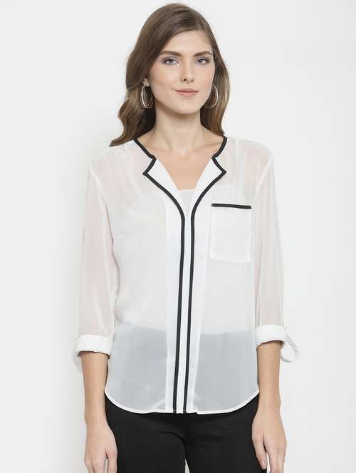 women's straight lapel neck top - 16241734 - Very Small Image - 1