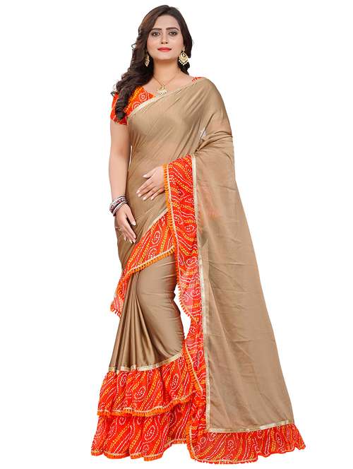 women's bandhani beige colored saree with blouse - 16302242 - Very Small Image - 1