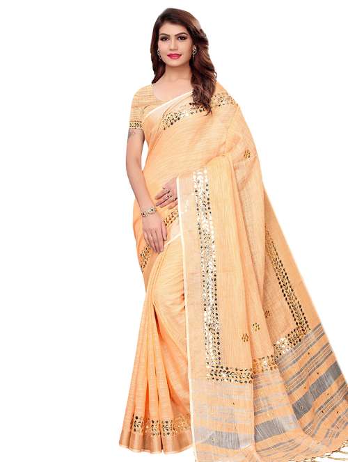 mirror work solid saree with blouse - 16304583 - Very Small Image - 1