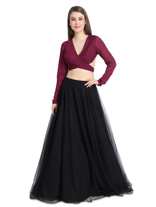 wine criss cross lehenga - 16358789 - Very Small Image - 1