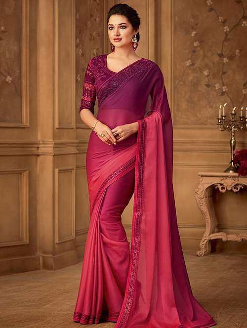 ombre printed saree with blouse - 16400875 - Very Small Image - 1
