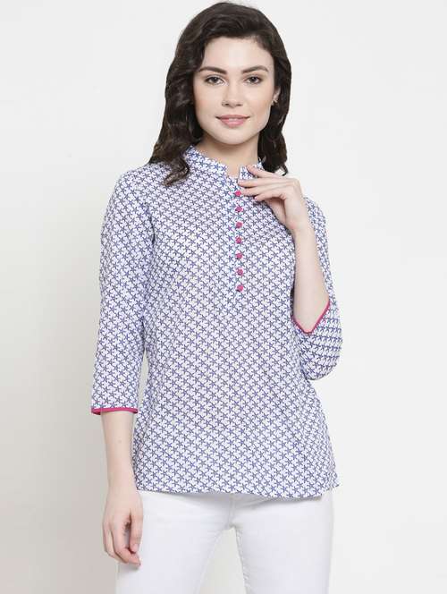 women's straight mandarin neck top - 16431919 - Very Small Image - 1