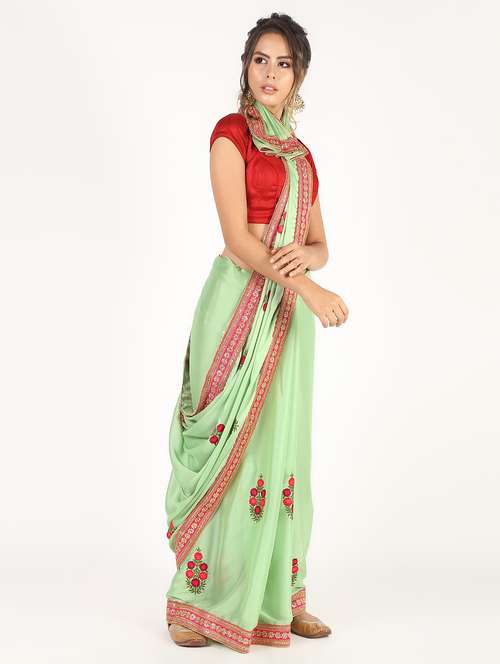 floral embroidered saree with blouse - 16435259 - Very Small Image - 1