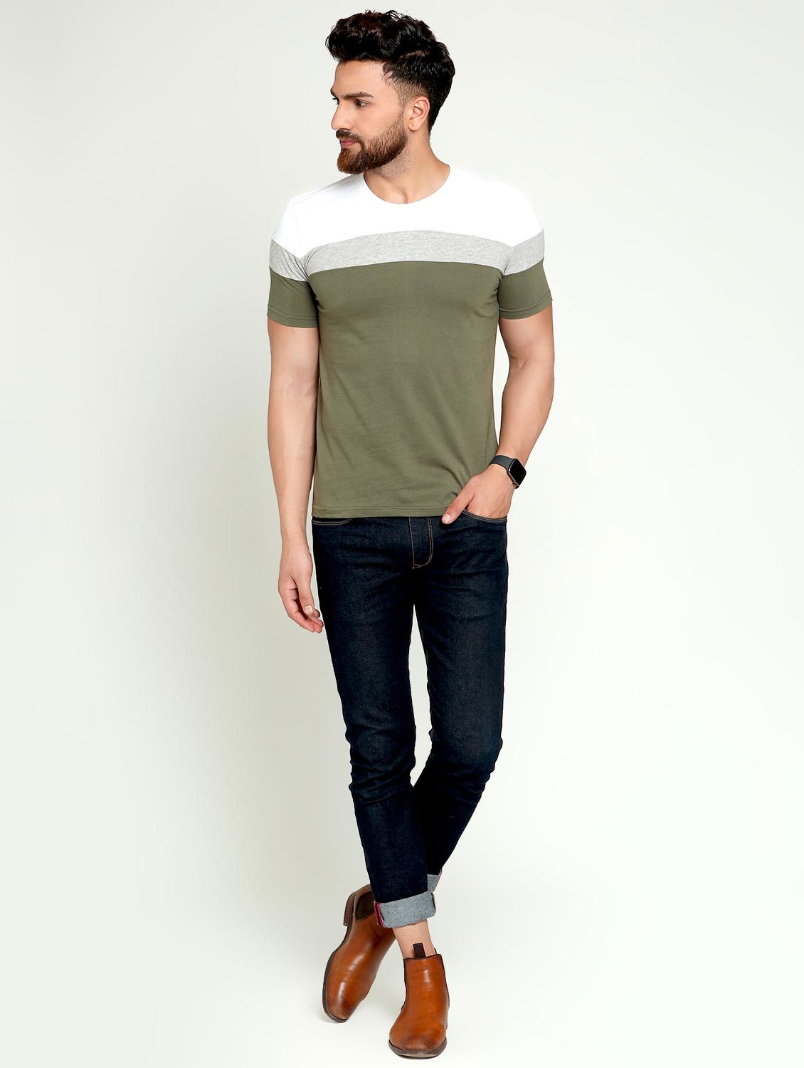 olive green color block t-shirt - 16445116 - Standard Image - 3