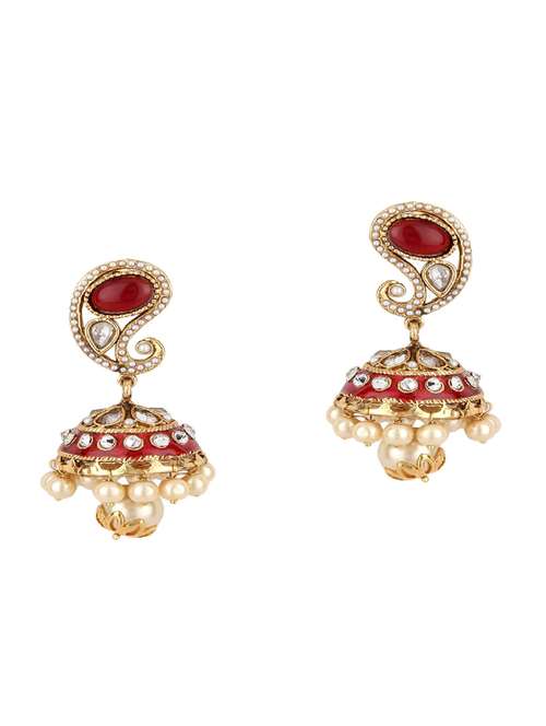 red  jhumka earring - 16453721 - Very Small Image - 1
