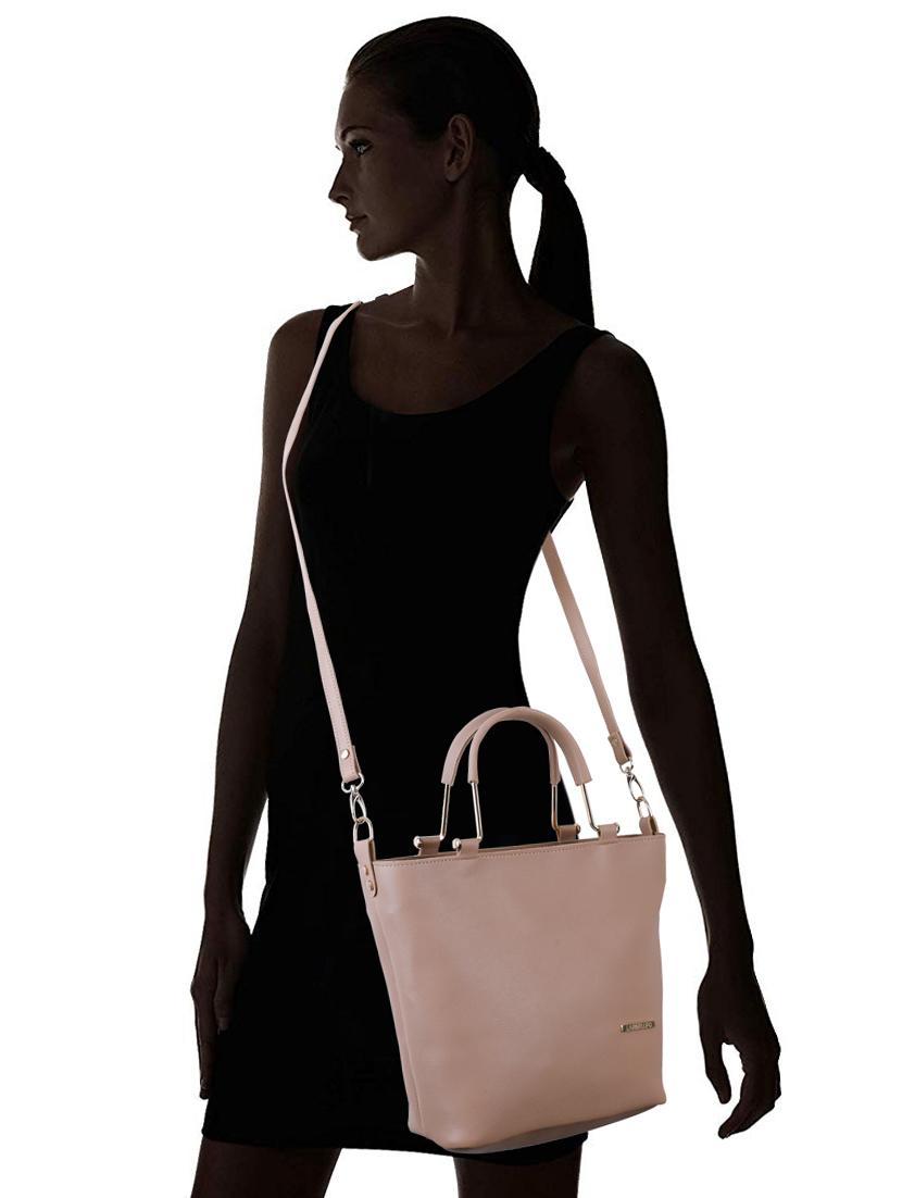 beige leatherette (pu) combo handbag - 16491835 - Standard Image - 4