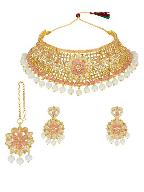 pink metal necklaces and earring - 16515834 - Very Small Image - 1