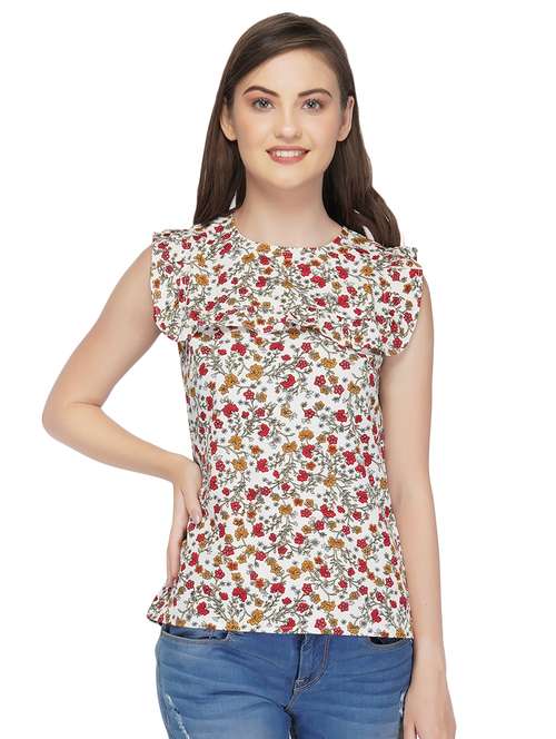 frill detail floral top  - 16541561 - Very Small Image - 1