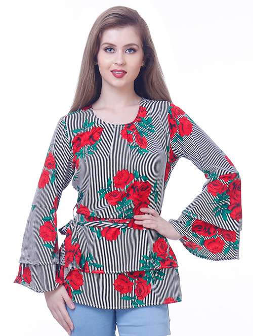 tie front bell sleeved top  - 16547045 - Very Small Image - 1