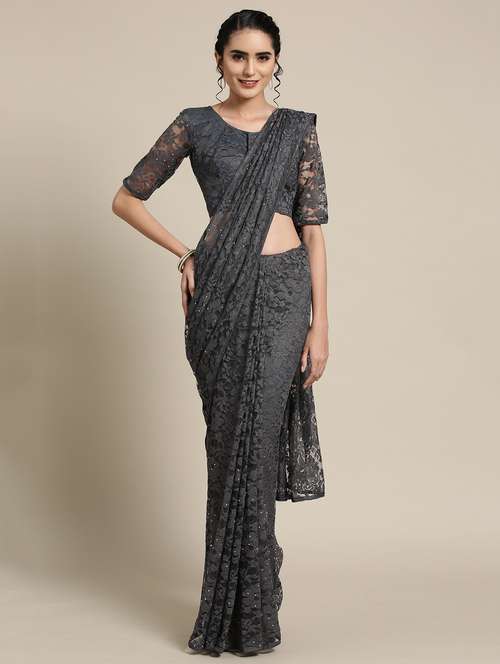 floral net woven saree with blouse - 16551700 - Very Small Image - 1