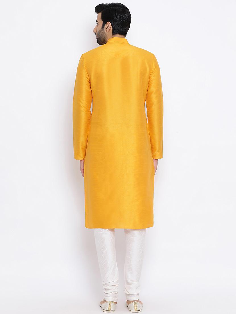 yellow dupion long kurta - 16562517 - Standard Image - 3