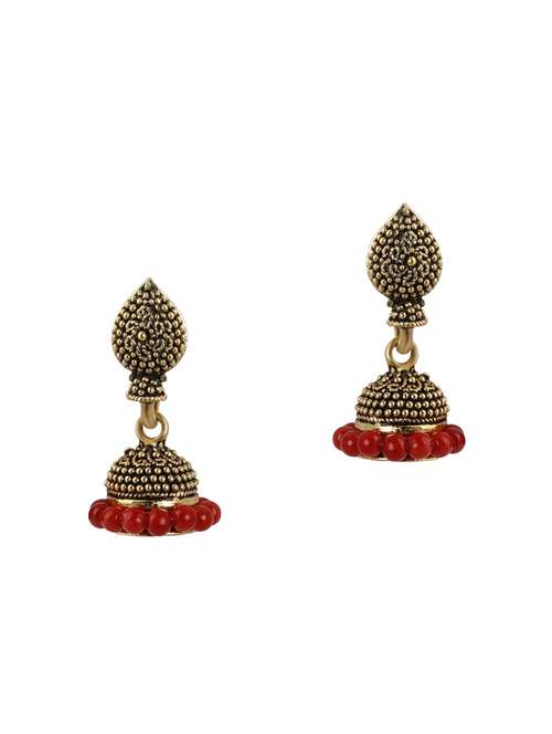 red metal jhumka earring - 16596835 - Very Small Image - 1