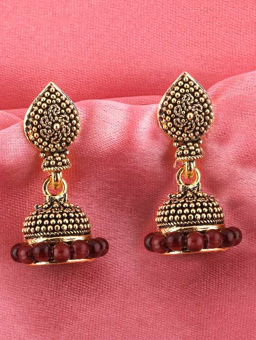 red metal jhumka earring - 16596837 - Very Small Image - 1