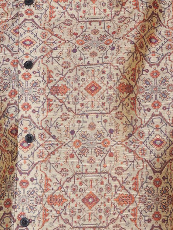 beige silk blend printed asymmetric kurta - 16599835 - Zoom Image - 3