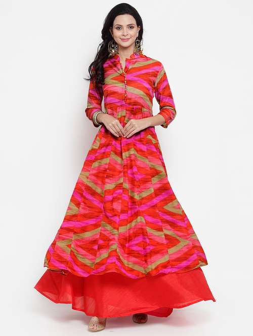 geometric printed chanderi anarkali kurta - 16618082 - Very Small Image - 1