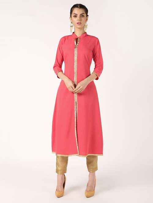 solid gota work flared kurta  - 16632746 - Very Small Image - 1