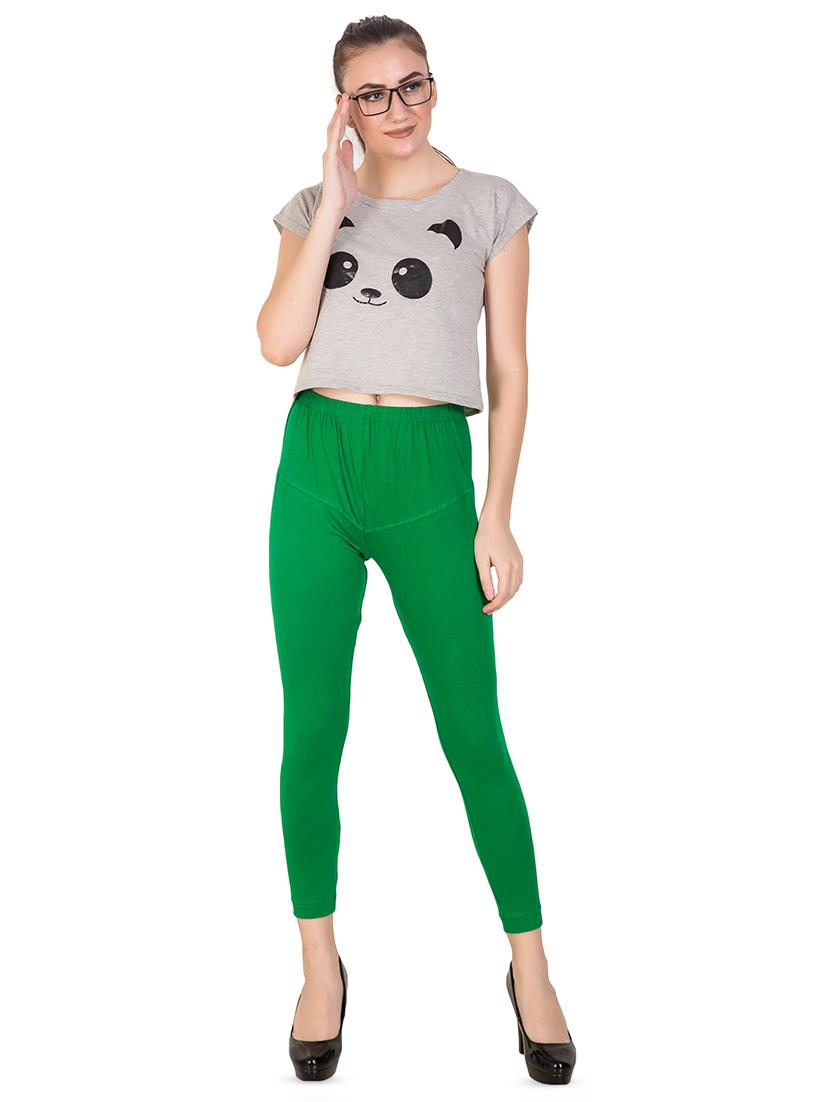 green solid ankle length leggings - 16646232 - Zoom Image - 3