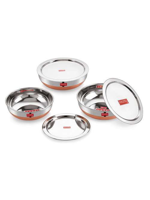 stainless steel tasra kadhai with copper bottom and lid (set of 3)  - 16662421 - Very Small Image - 1