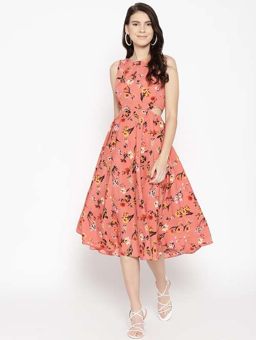 cut out detail floral fit & flare dress - 16663614 - Very Small Image - 1