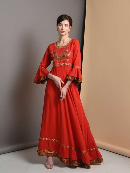 embroidered flared kurta - 16680663 - Very Small Image - 1