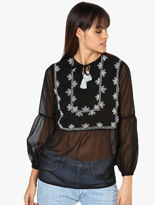 tie up neck bishop sleeved top  - 16702239 - Very Small Image - 1