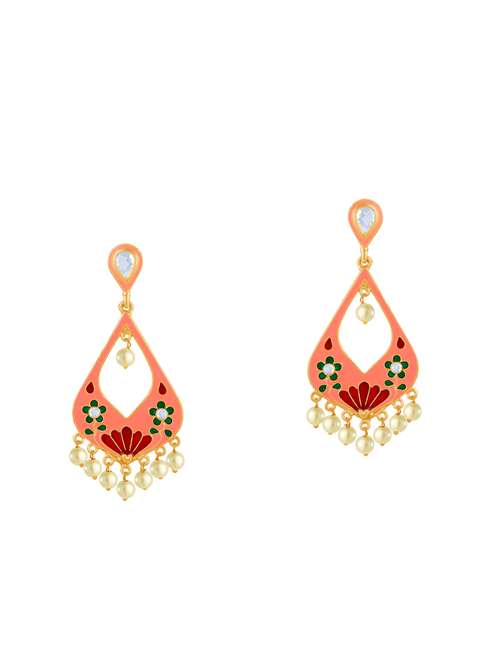 pink metal drop earring - 16711447 - Very Small Image - 1