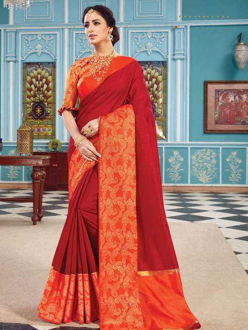 women's bordered maroon colored saree with blouse - 16736616 - Very Small Image - 1