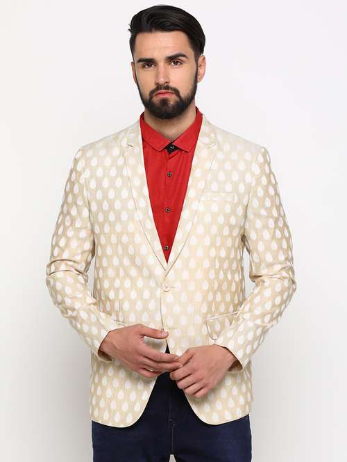 beige printed single breasted casual blazer - 16774680 - Very Small Image - 1