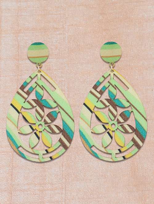multi colored wood drop earring - 16800405 - Very Small Image - 1