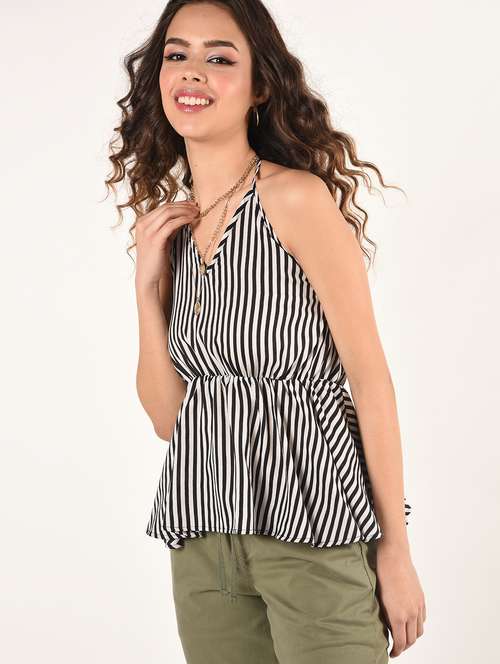 halter neck striped blouson top  - 16802331 - Very Small Image - 1