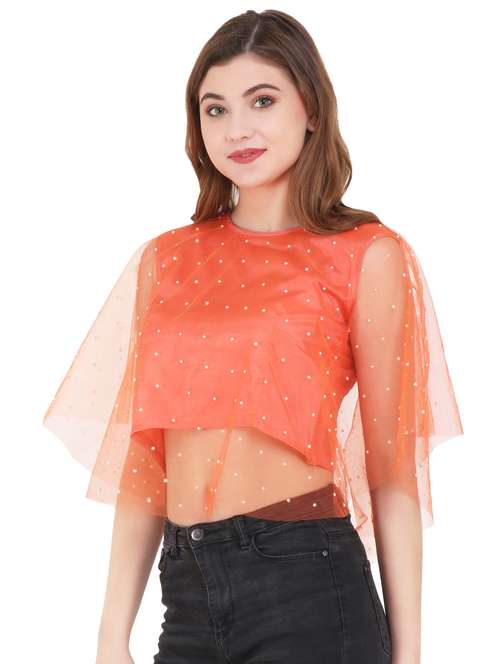pearl embellished sheer crop top  - 16833718 - Very Small Image - 1