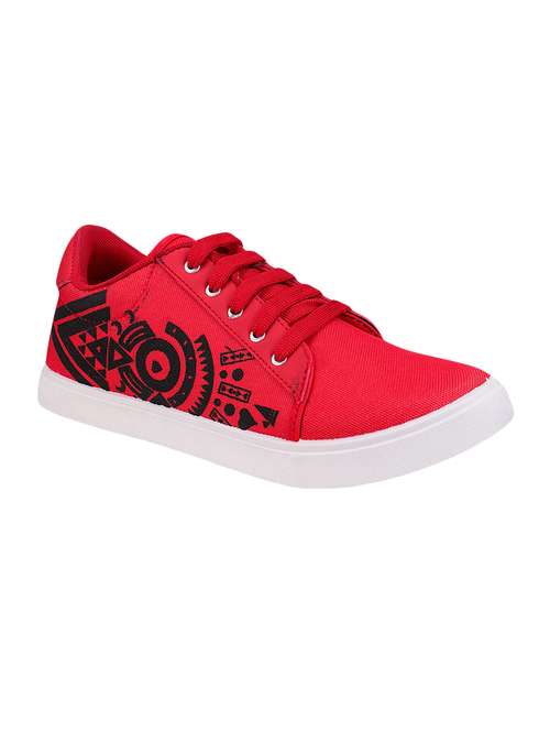 men red canvas lace up sneakers - 16833800 - Very Small Image - 1
