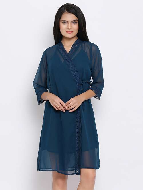 tie front lace detail sleepwear robe - 16913546 - Very Small Image - 1