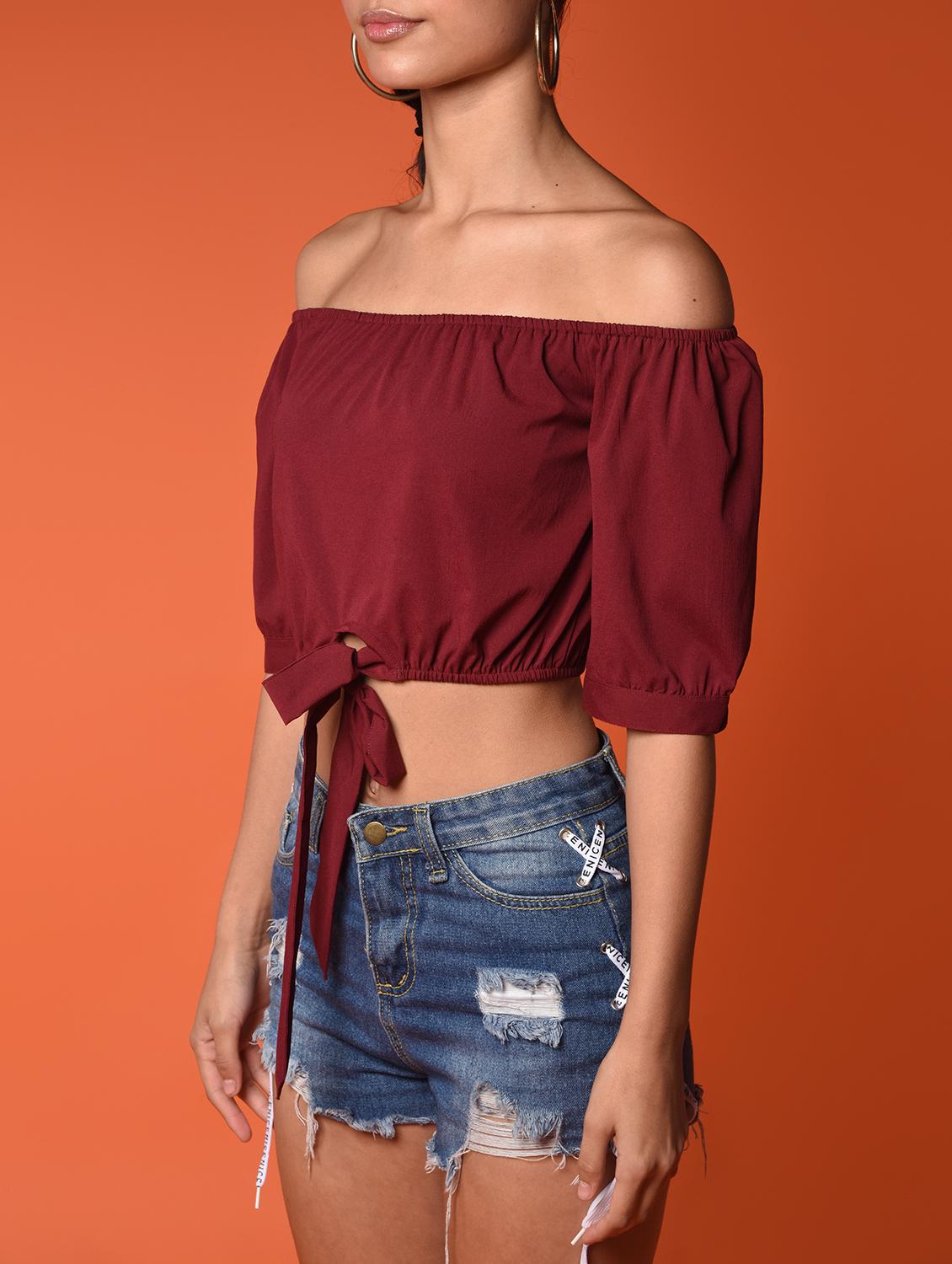 women's crop off shoulder top - 16936292 - Standard Image - 4