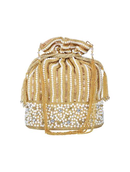 gold faux silk ethnic potli - 16939323 - Very Small Image - 1