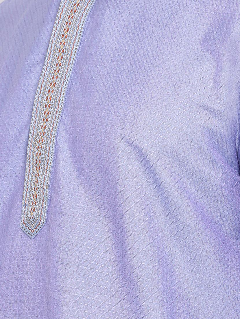 purple self design silk blend long kurta - 16942358 - Standard Image - 4