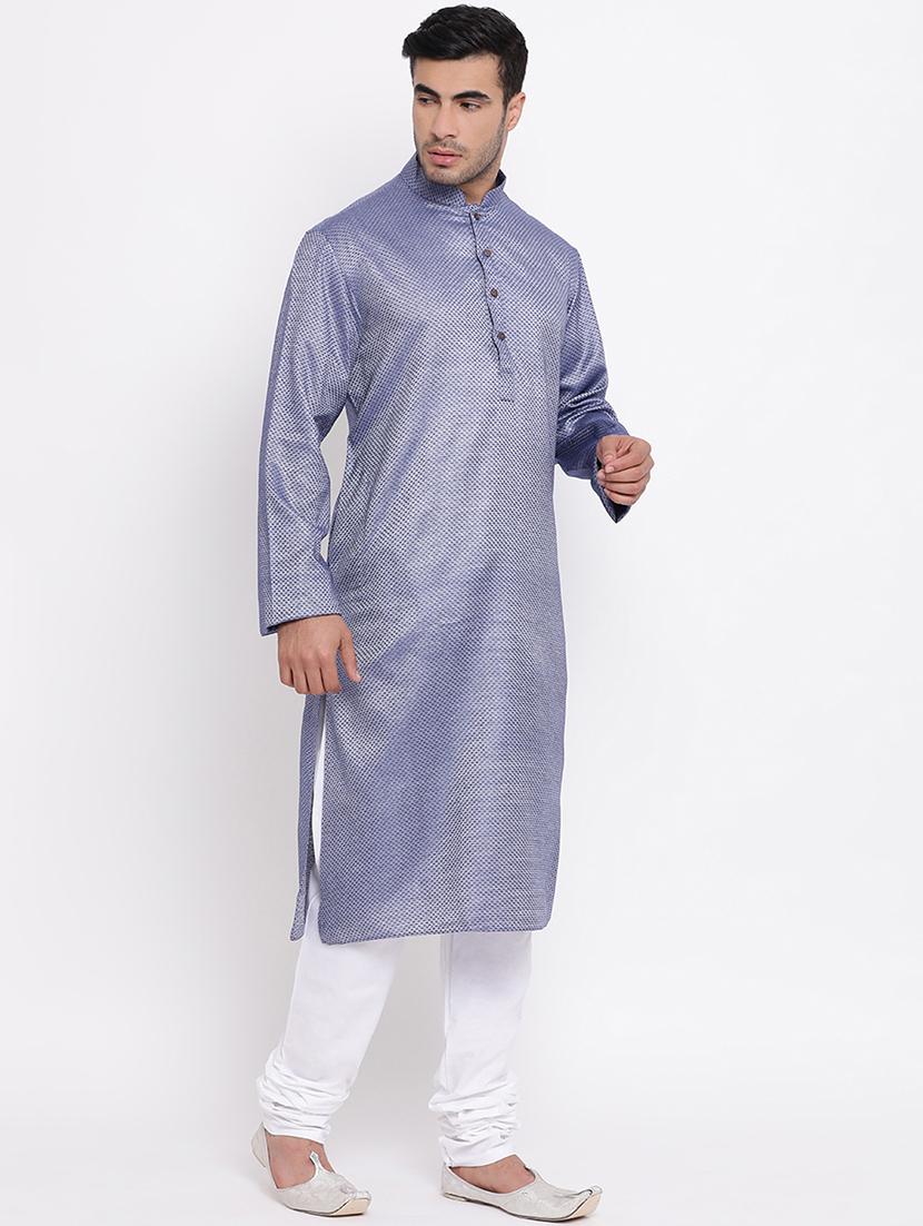 blue jacquard long kurta - 16942372 - Zoom Image - 1
