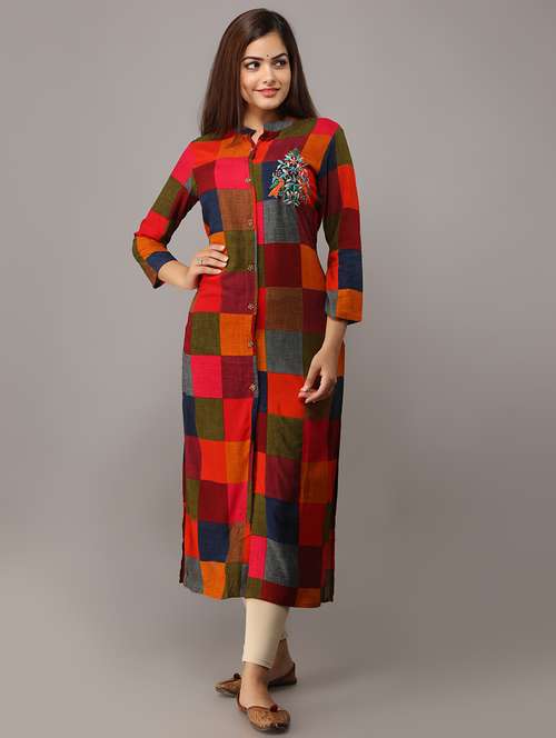 checkered straight kurta - 16981634 - Very Small Image - 1