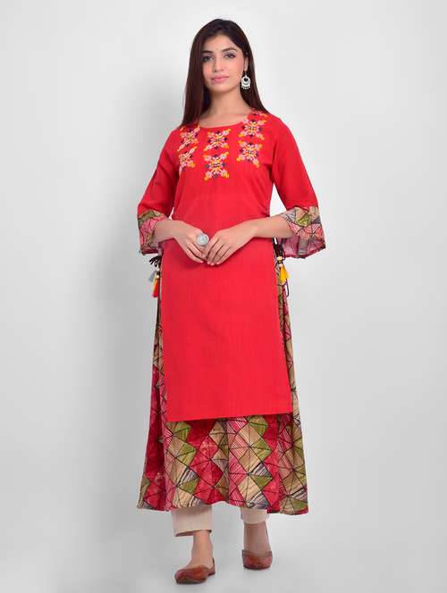 yoke embroidered straight kurta - 16991099 - Very Small Image - 1