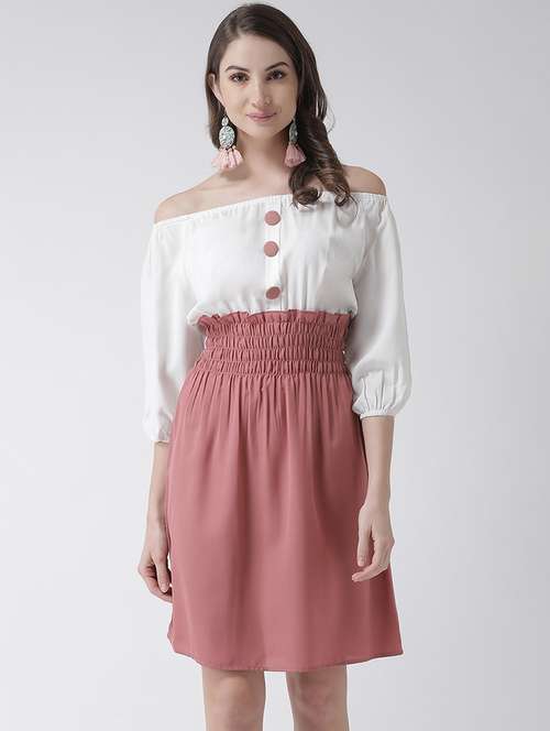 color block smocked detail a-line dress  - 16995787 - Very Small Image - 1