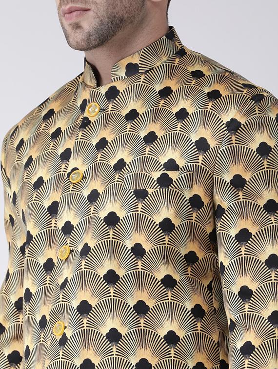 yellow printed bandhgala blazer - 17063754 - Zoom Image - 4
