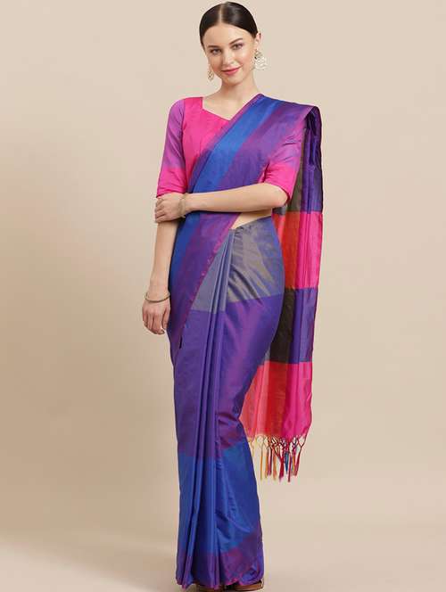 color block woven saree with blouse - 17092026 - Very Small Image - 1