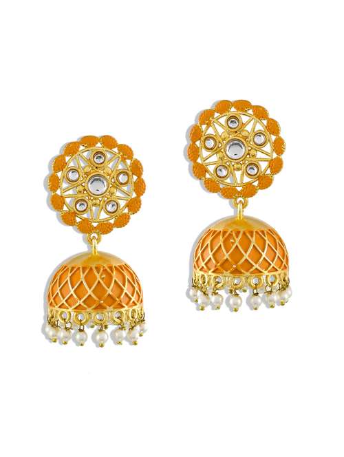 gold  tone gold plated jhumka earring - 17152556 - Very Small Image - 1
