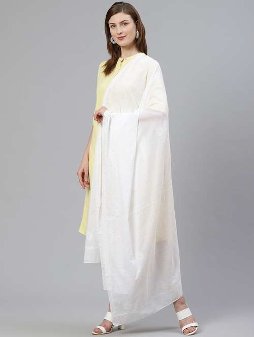 ada hand-embroidered white chikankari dupatta with muquish work - 17192421 - Very Small Image - 1
