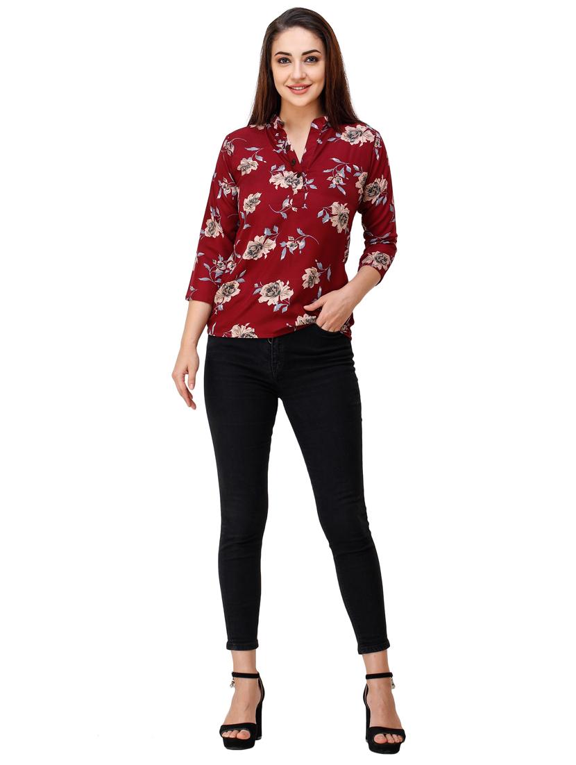 mandarin neck floral top - 17194578 - Zoom Image - 3