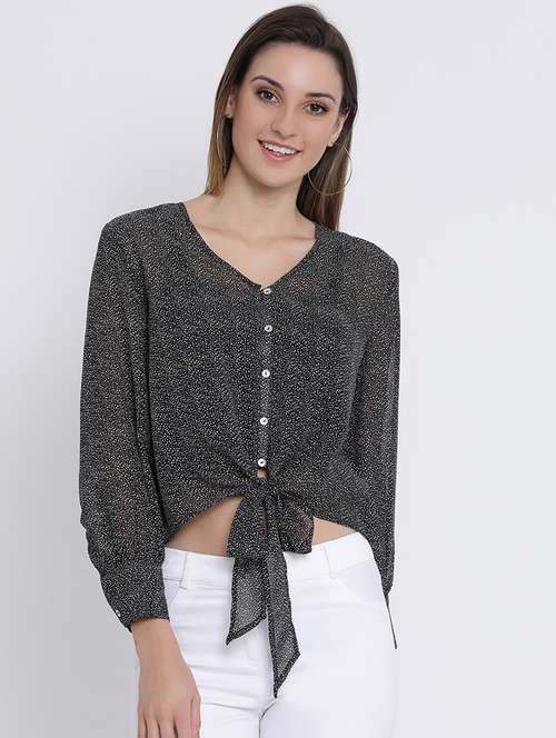 tie front printed top  - 17201343 - Very Small Image - 1