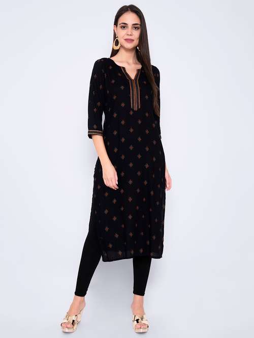 gold print straight kurta - 17210897 - Very Small Image - 1
