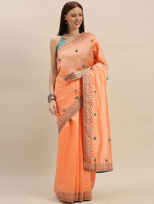 contrast banarasi saree with blouse - 17245640 - Very Small Image - 1